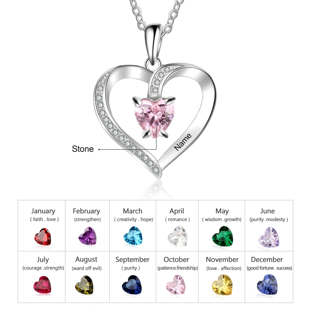 Personalize Necklace 925 Sterling Sliver Jewelry Heart Pendant Custom Name Birthstone Fashion Promise Anniversary Gift for Women