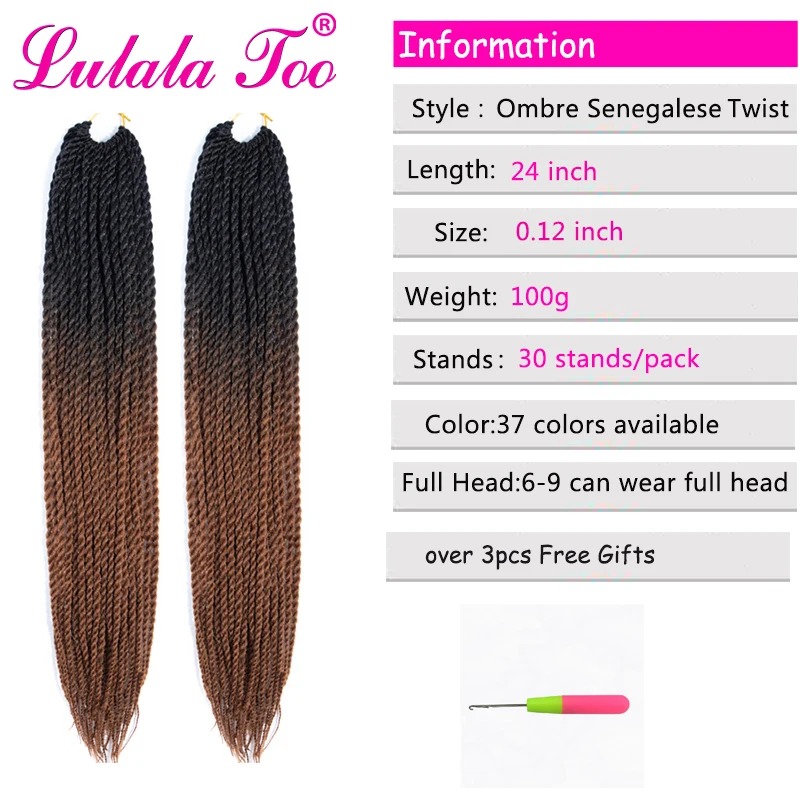 24inch Ombre Senegalese Twist Braiding Hair Crochet Braids 30 Roots/pack Synthetic Crochet Hair Extensions For Women Black Brown 2