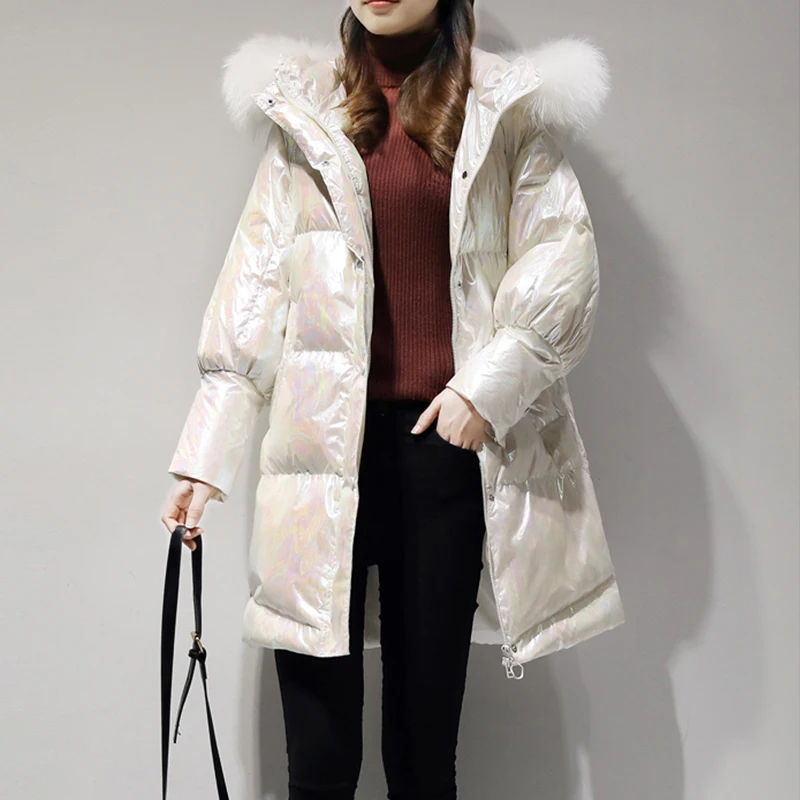 Меховой воротник зимняя средняя длинная куртка женская зимняя куртка толстый теплый женский свободный пуловер с капюшоном пуховик хлопковая куртка cc920