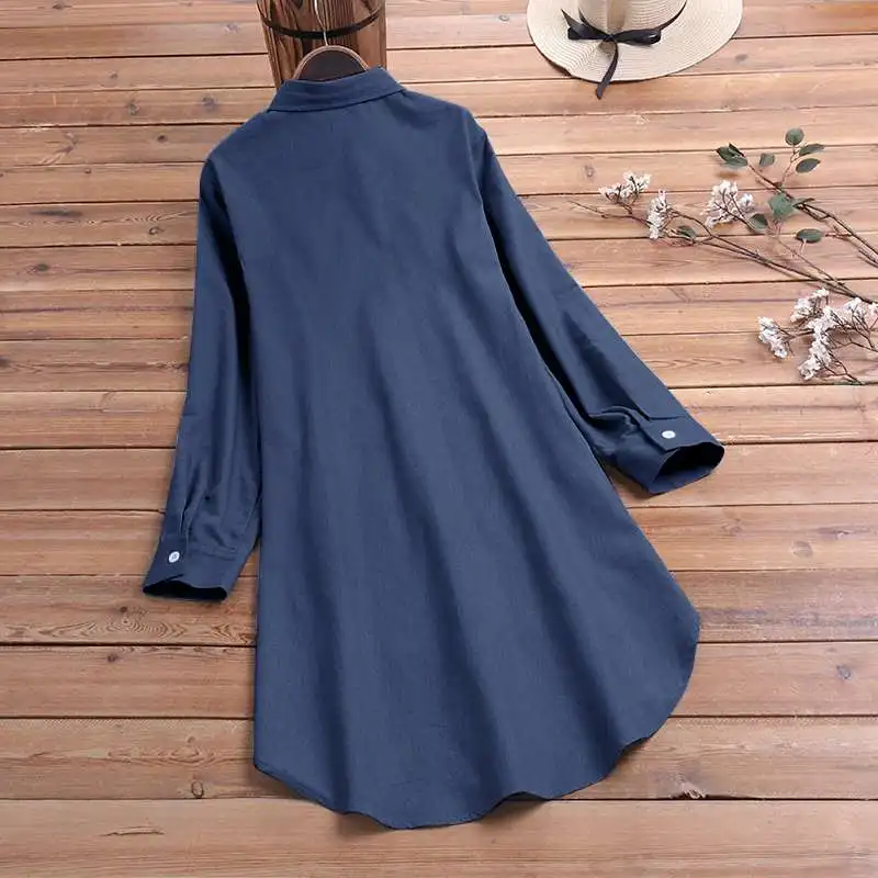 M 5XL, Весенняя модная блузка, Женская длинная рубашка с лацканами, Vestidos, Повседневная однотонная туника с длинным рукавом для работы, OL, топы, женские блузы, сорочка