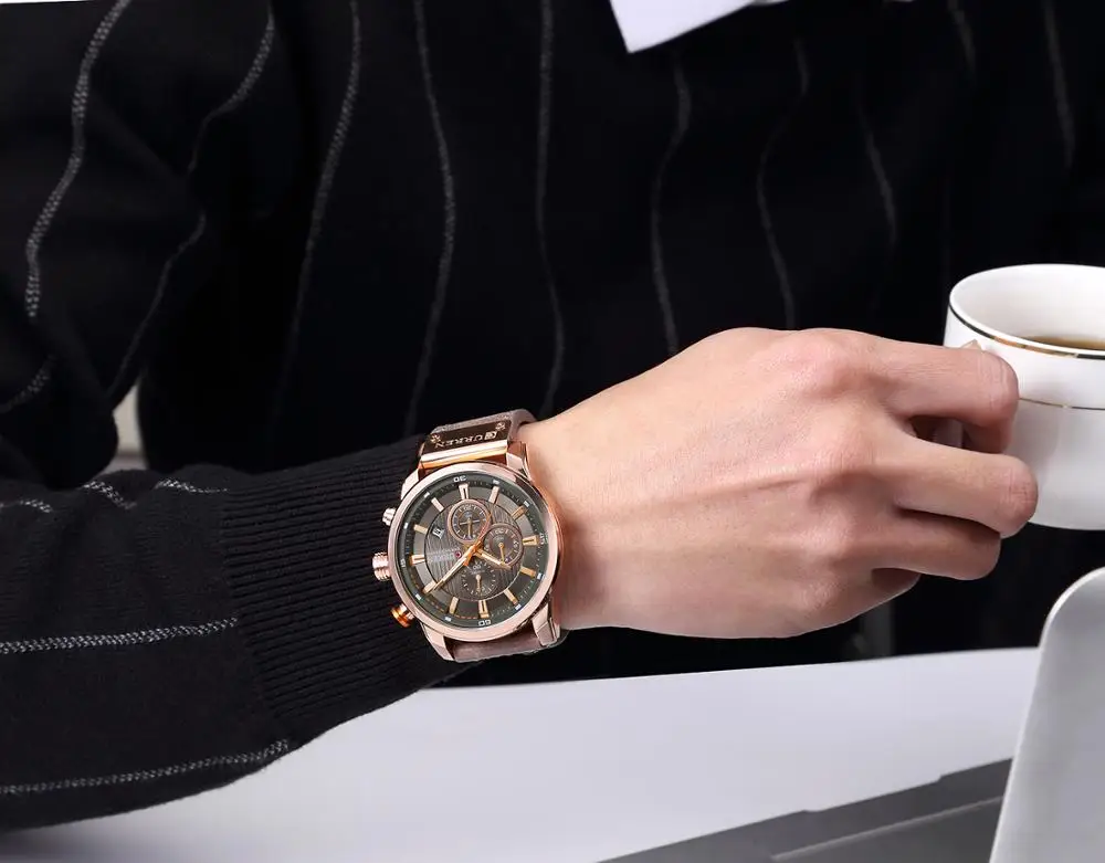 CURREN спортивные водонепроницаемые мужские часы с кожаным ремешком, военные часы с хронографом, роскошные Брендовые мужские кварцевые часы Reloj Hombre