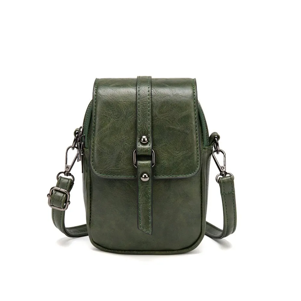 

Retro Oil Wax PU Leather WOMEN'S Shoulder Bag Large Capacity Two Layer Student Mobile Phone Bag