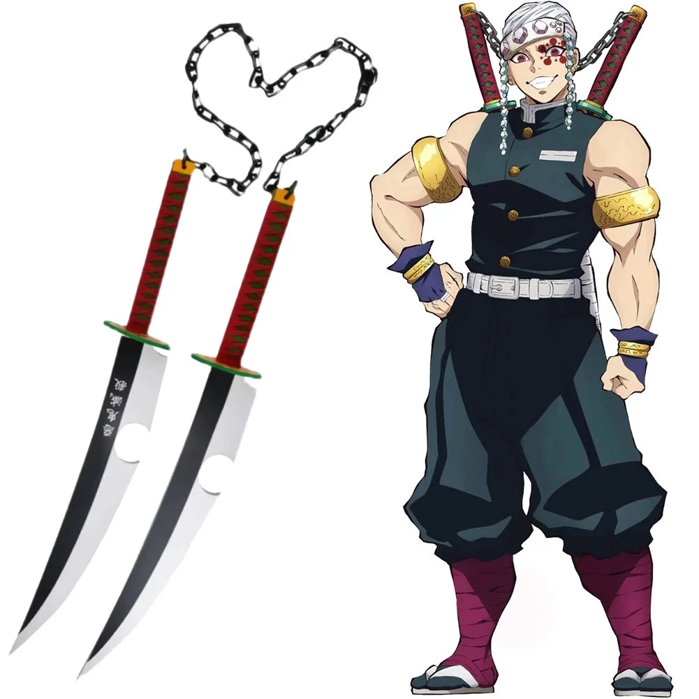 Kimetsu No Yaiba Tengen Uzui Twin Swords Cosplay Replica Weapon Props for Hallween Christmas Party Events Carnival PVC |