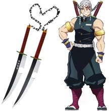 

Kimetsu No Yaiba Tengen Uzui Twin Swords Cosplay Replica Weapon Props for Hallween Christmas Party Events Carnival PVC Props