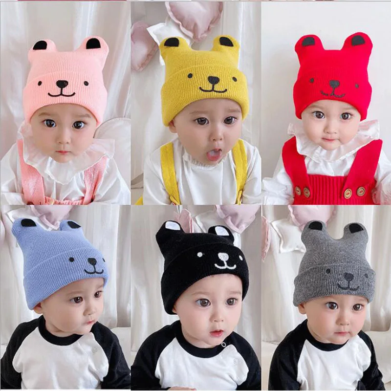 

1Pcs Autumn Winter Baby Warm Knitted Hat Cute Cat Dog Pattern Baby Knitted Caps Casual Fashion Infant Hats