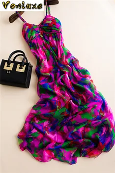 

Floral 200% Real Silk Dress Women Strapless Long Dresses Summer Beach Party Elegant Ladies Dresses Vestidos Verano 2020