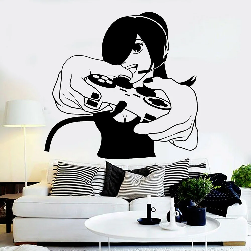 

Gamer Girl Wall Sticker Video Game Vinyl Wall Decal Play Room Gaming Stickers Living Room Bedroom Decor Accessories C643