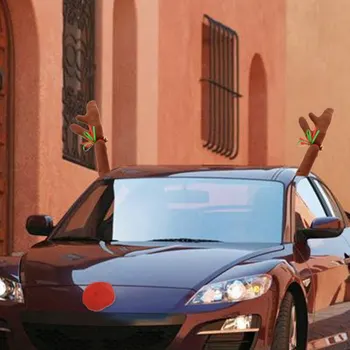 

New Design Creative Christmas Auto Car Costume Decoration Full Set with 2 Antlers 1 Reindeer Nose 2 Mirrow Cover Car Decoration