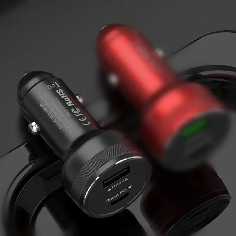 18 Вт автомобильное зарядное устройство двойной usb type-C PD быстрое зарядное устройство для iPhone 11 Pro Max Quick Charge 3,0 Для HUAWEI Xiaomi samsung - Цвет: Silver