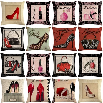

Cosmetic High Heels Pattern Cotton Linen Throw Pillow Cushion Cover Car Home Sofa Bed Decorative Pillowcase Funda Cojin 40658
