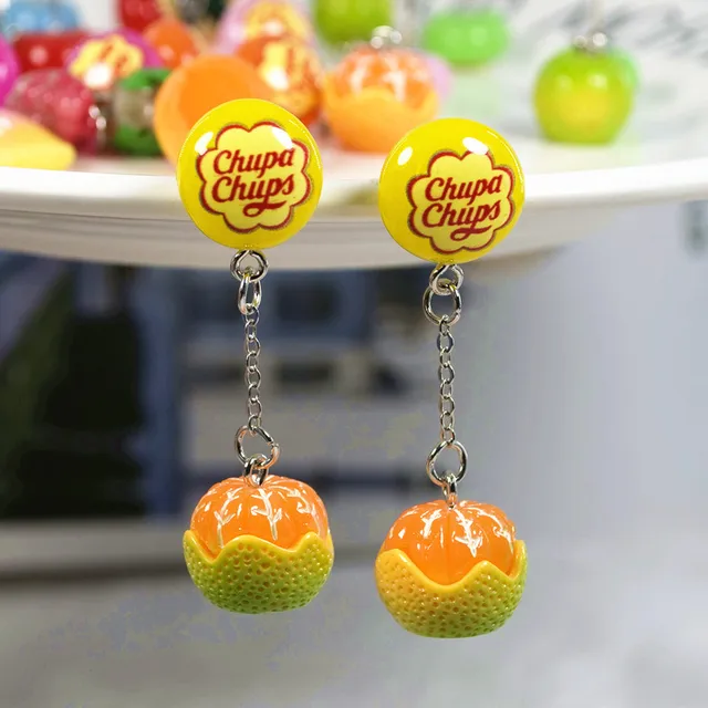 1Pair Stud Earring Multicolours Resin Candy Charms With Sweet Fruit Fashion Jewelry Gift yellow