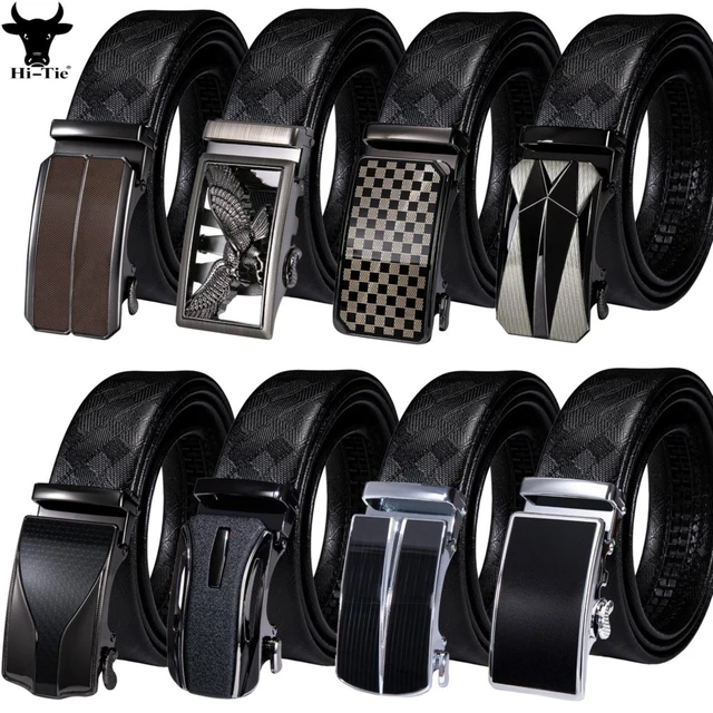 Gold Black Silver Automatic Buckles Mens Belts Black Leather Men Dress  Jeans Belt Ratchet Sliding Waist Straps Wedding Business