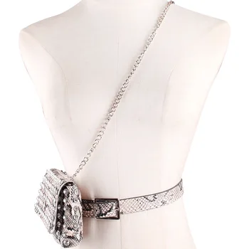 

Korean Street Women Waist Packs Serpentine PU Leather Waist Belts Bag Bling Rhinestone Chain Phone Bag Messenger Shoulder Bag