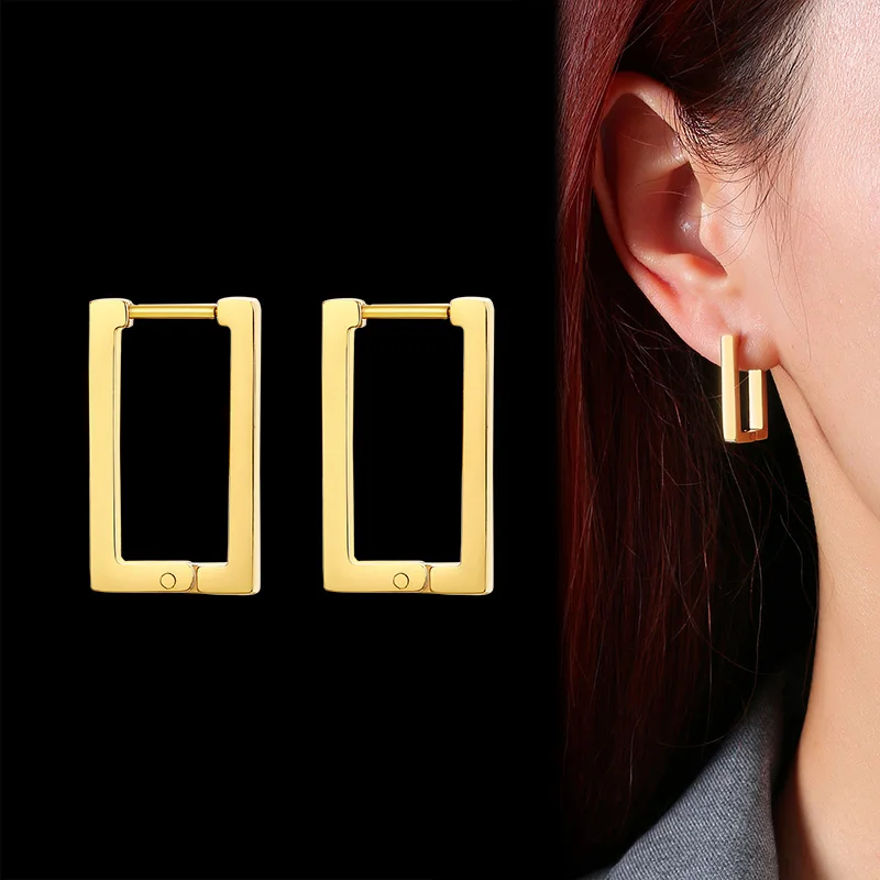 Geometric Square Huggie Hoops Earrings