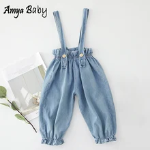Amya детские комбинезоны для девочек голубые джинсовые комбинезоны с большим бантом для девочек осенняя одежда для младенцев детский комбинезон Осенние Комбинезоны