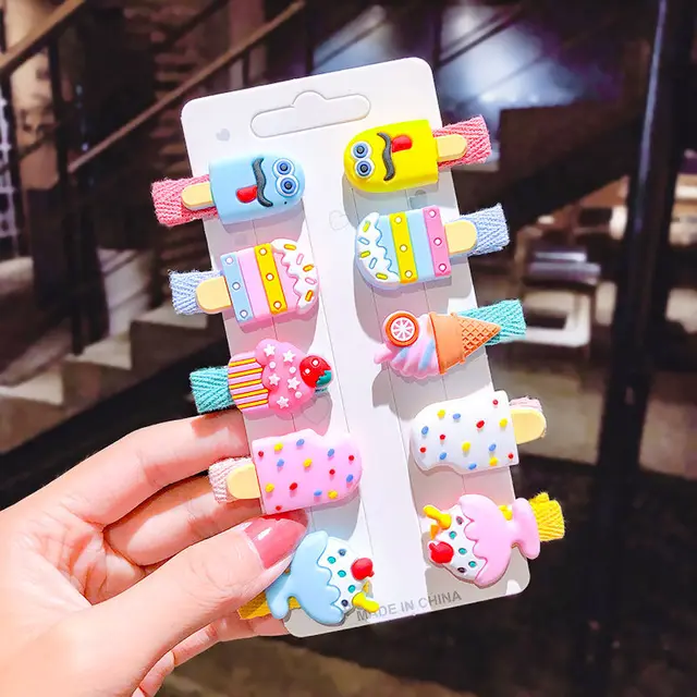 10PCS/Set New Girls Cute Cartoon Ice Cream Unicorn Hair Clips Kids Lovely Hairpins Headband Barrettes Fashion Hair Accessories hairpin wrapped 2