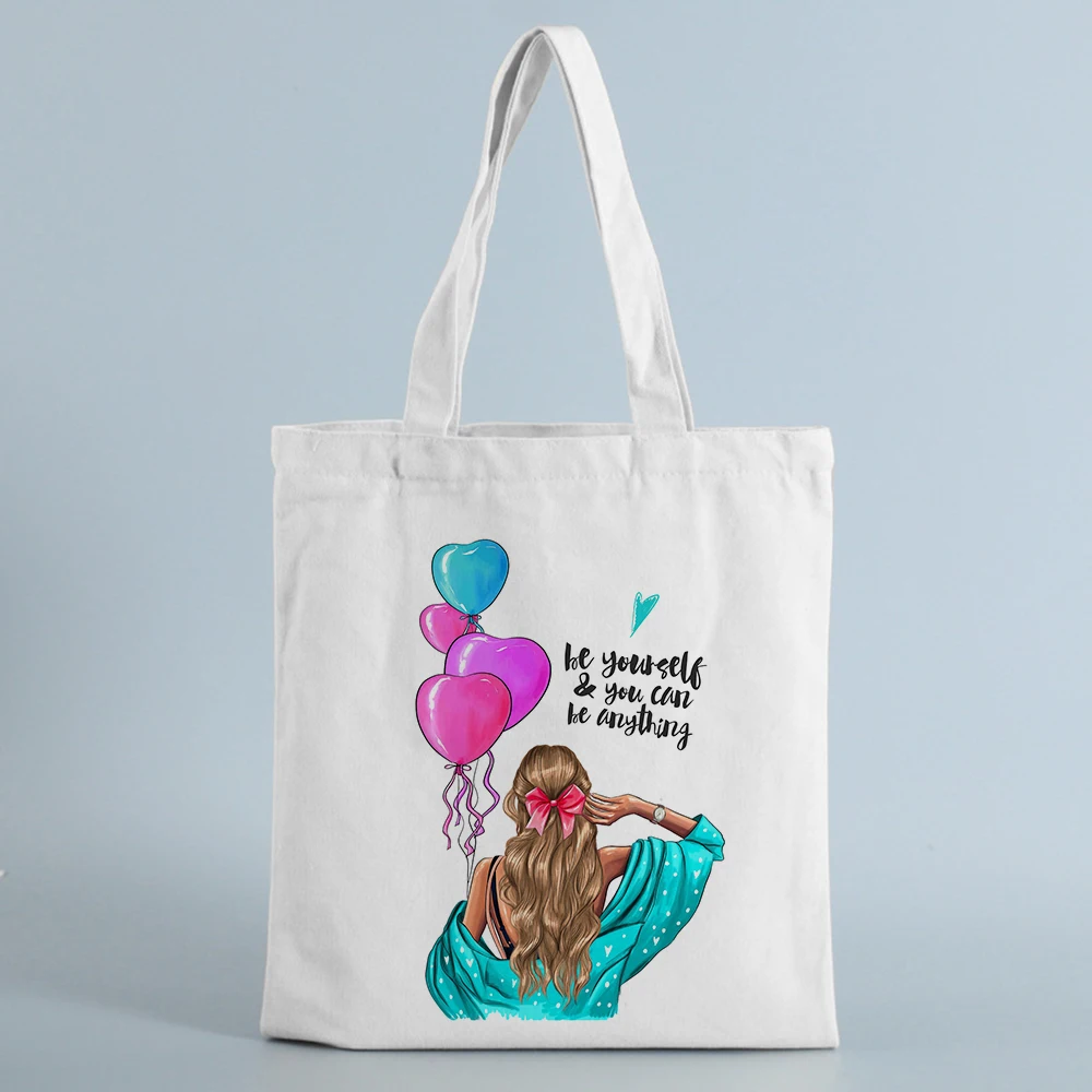 Холщовая Сумка-тоут для женщин, женские сумки, эко многоразовая тканевая сумка для покупок, студенческие сумки для книг, Женская Повседневная сумка-шоппер - Цвет: B0262-TBWH-M