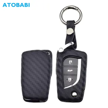 

Carbon Silicone Car Key Case For Toyota Yaris Reiz Carola Rav4 2 3 Button Folding Remote Fob Protector Cover Keychain Holder Bag