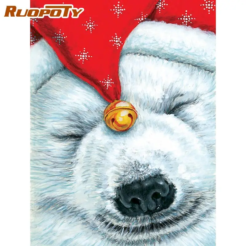 

RUOPOTY Frame Christmas Bear Animals DIY Painting By Numbers Wall Art Canvas Painting Christmas Gift For Home Wall Decor