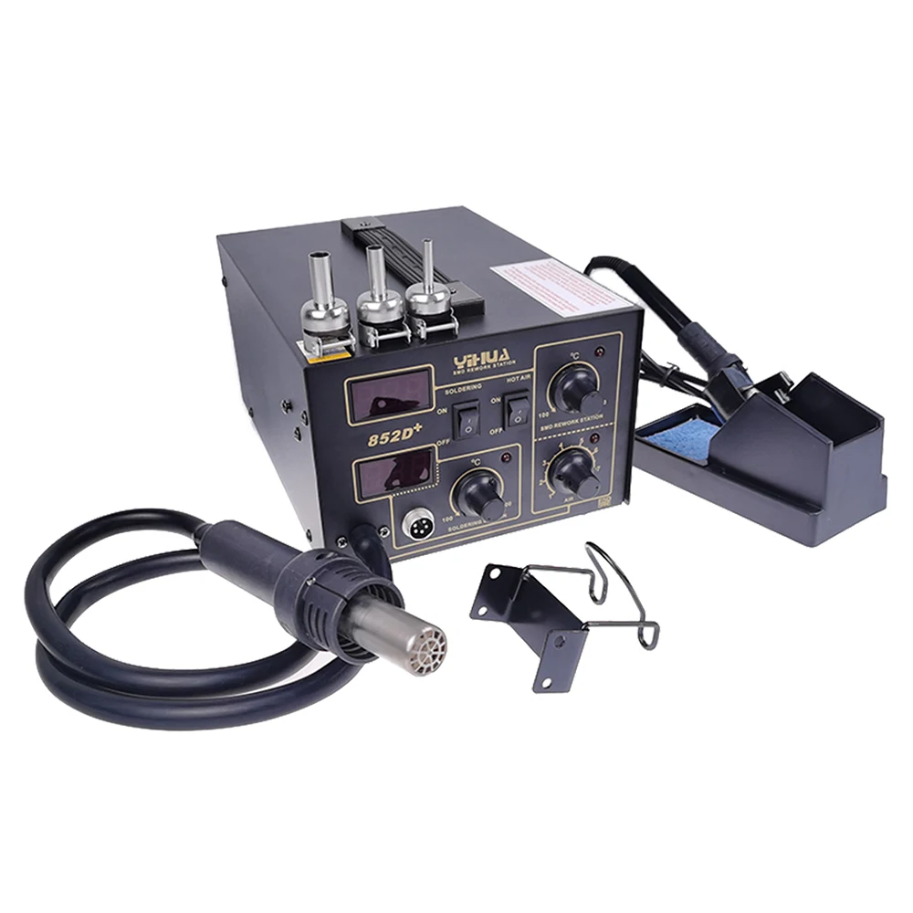 

Hot Air Gun Digital Soldering Iron Soldering Station Air Soldering Machine 2in1 SMD Rework Station Pump Type YIHUA 852D+