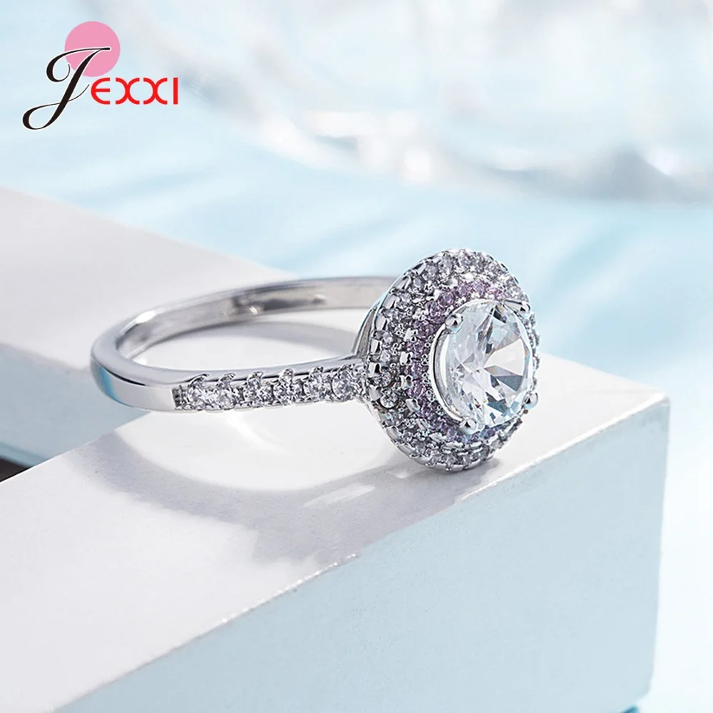 Bling CZ камень круглая петля украшение для пальцев кольца твердые 925 пробы серебро Сияющий кубический циркон Стразы для женщин подарок ювелирные изделия