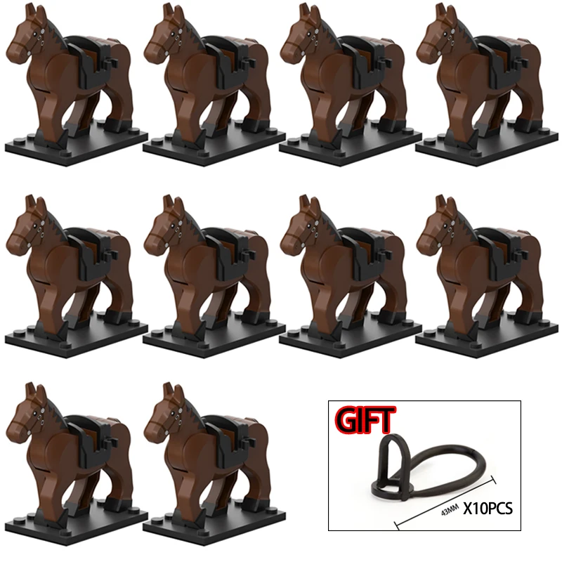 10PCS/LOT Medieval Time Knight Rohan War Horse Roman Animal Building Blocks Action Figures Toys For Children Koruit XP1007-1016 small wooden blocks