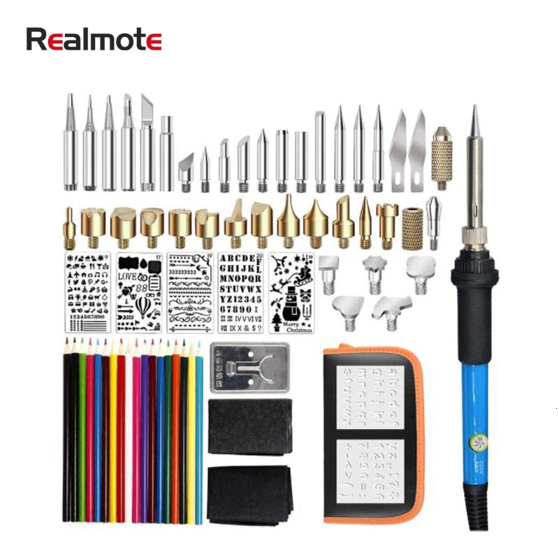 

Realmote Electric Pyrography Soldering Iron Suit 71 Pieces Carving Soldering Iron Hot Printed Pattern Pyrography