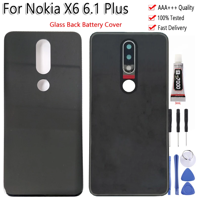 Стеклянная задняя крышка аккумулятора для Nokia X6 6 1 Plus с клейкими ремонтными