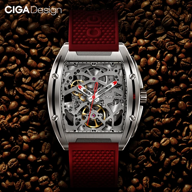CIGA DESIGN Watch Automatic Mechanical Wristwatch Stainless Steel Case Sapphire Crystal Timepiece Skeleton Dial Silicone Strap 2