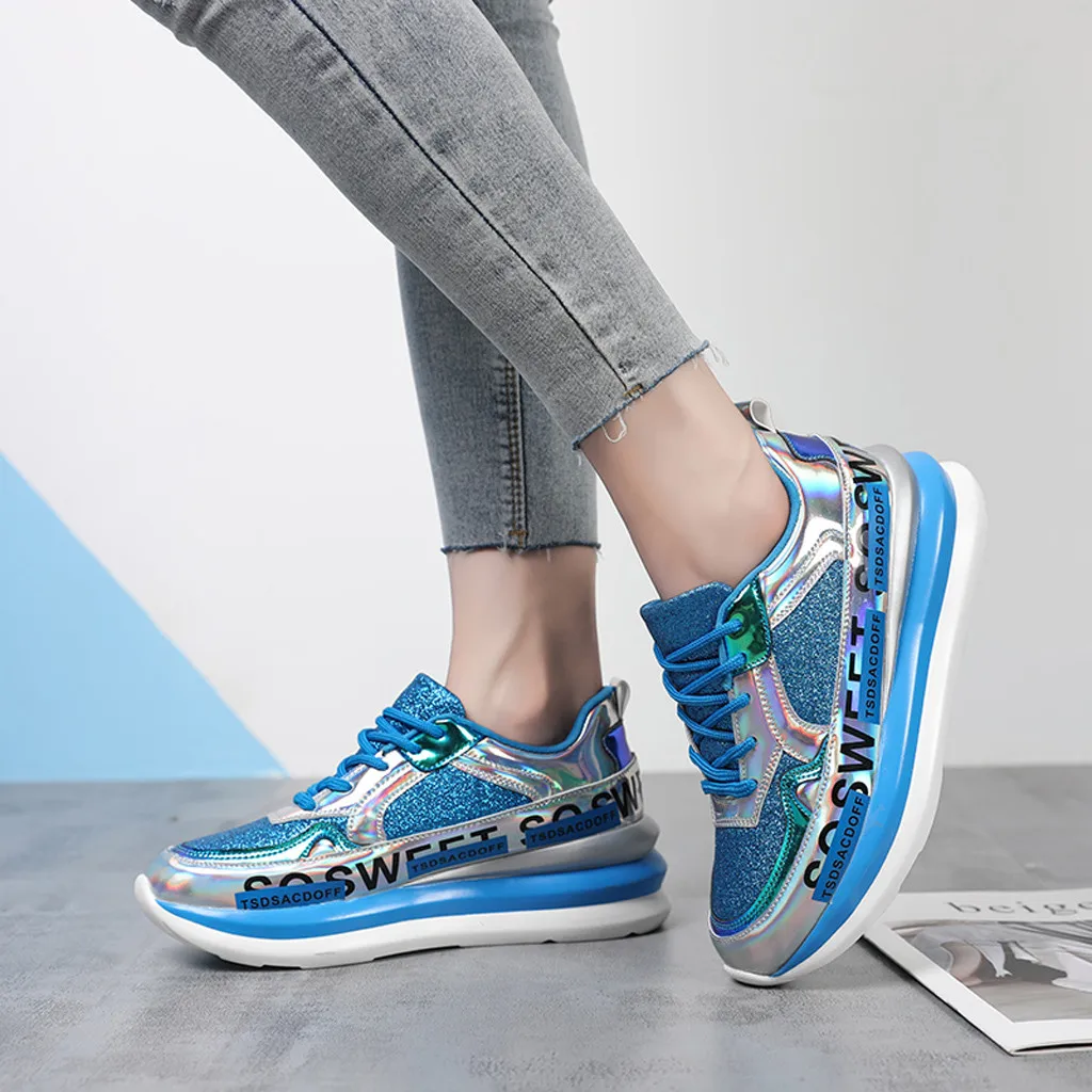 KANCOLLE/Женская мода для отдыха; Яркие зеркальные трендовые дышащие легкие спортивные туфли для фитнеса и ночного клуба с блестками; 1128