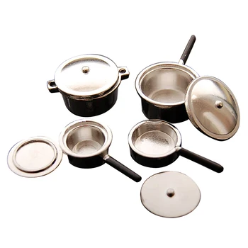 

8 Pieces Miniature Dollhouse Cookware Pots Pans Set For 1:12 Scale Dollhouse Accessories Home Decoration Gift
