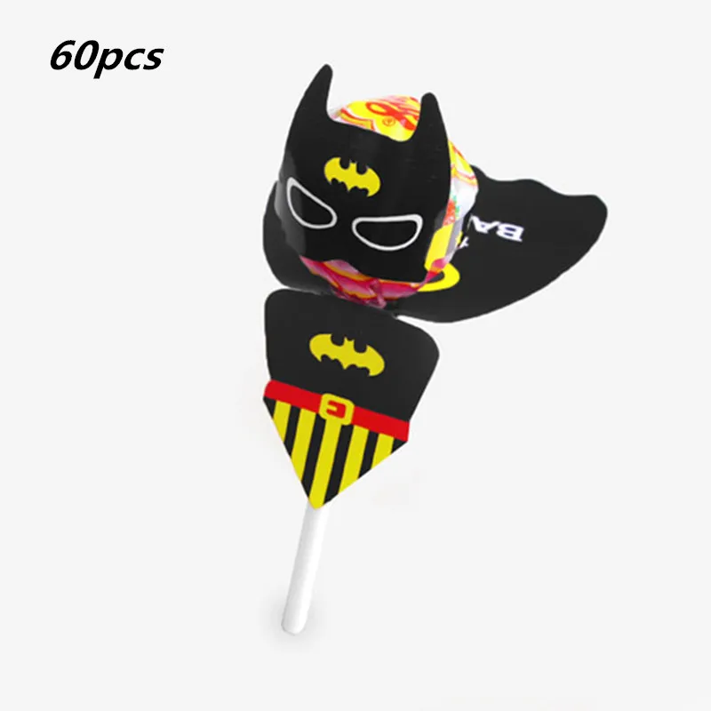 Batman 60pcs 60 шт Принцесса Белоснежка Русалочка Мультфильм конфеты леденец открытка с украшениями для детей день рождения поставки конфеты подарок аксессуары - Цвет: Batman 60pcs