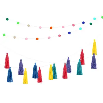 

IMIKEYA 2pcs Tassel Garland Pompom Ball Bunting Garland Colorful Fashion Tassel Banner Wall Hanging Decor For Birthday Party