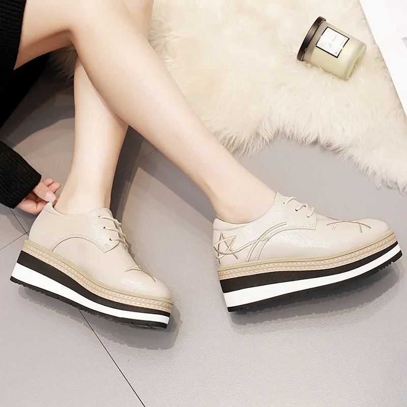 

Korean-style Thick Bottomed Slanted Heel Single Shoes Women's 2018 Spring And Autumn New Style Flat Casual Star Shoes Genuine Le