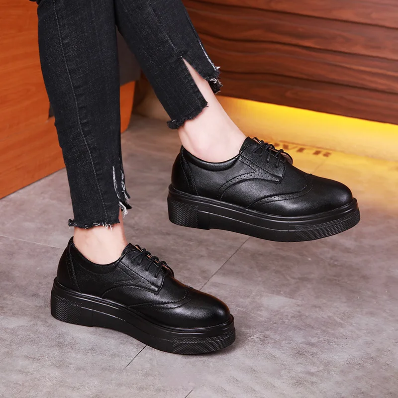 British Style Patent Leather Oxford Shoes For Woman Carved Soft Bottom Flat Platform Women's Brogues Shoes Size 33-43 Creepers (28)