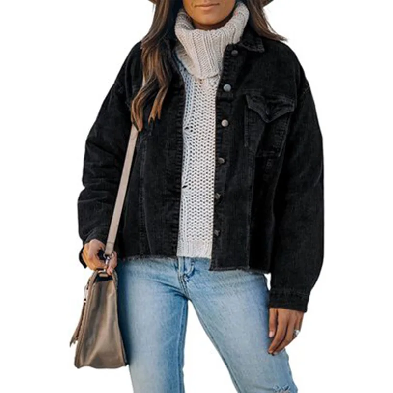 3Xl Women's Coat Jacket New Women's Corduroy Jacket Button Loose Long Sleeve Wild Fashion Simple Ladies