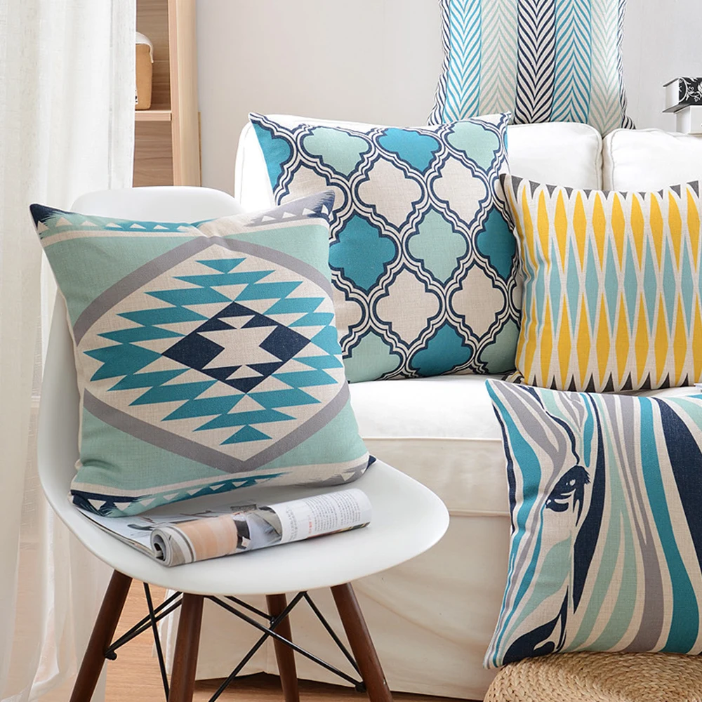 

Geometric Printed Cotton Linen Cushion Cover Throw Pillow Case Sofa Home Decoration NEW