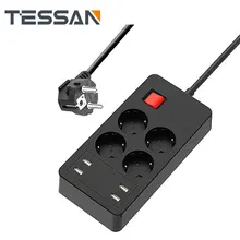 

Power Strip Universal Electrical Socket EU Plug Smart Extension Home Office Surge Protector with 4 AC Outlets and 4 USB Ports