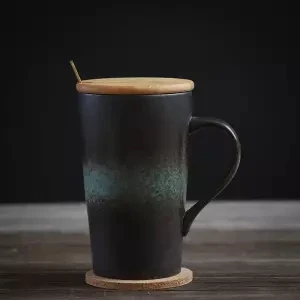 Керамическая кружка с крышкой, ложка, креативная индивидуальность, тренд, большая емкость, чашка для воды, для мужчин и женщин, пара чашек для кофе, кружки для путешествий - Цвет: 380ML