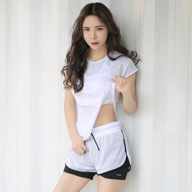 

Spring And Summer Sports Short Sleeve T-shirt Yoga Clothes Women's Casual Quick-Dry Elasticity Gym Exercise Mesh Jogging Suits T