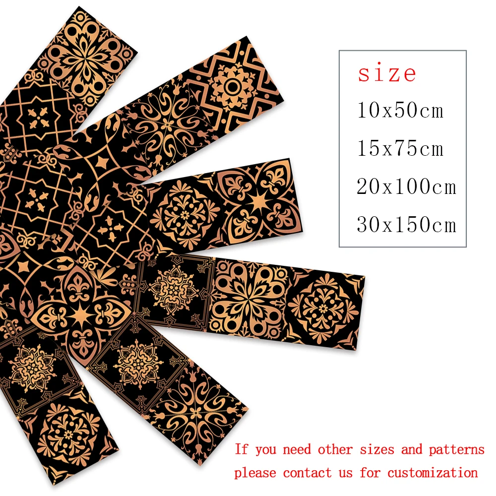 Moroccan Style Retro Pattern Strip Tile Sticker Furniture Kitchen Home Decor Wallpaper Peel & Stick Waterproof Art Wall Decals