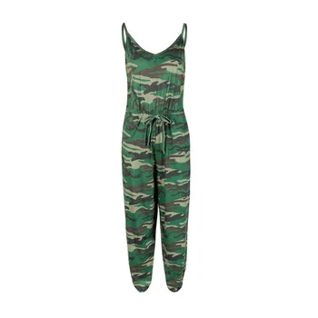 

Trendy Women clothes Sleeveless pocket Bandage camouflage Jumpsuit Ladies Summer Slim Polyester Rompers one pieces