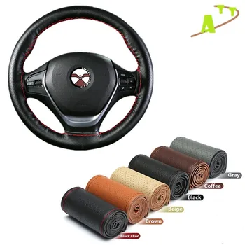 

High Quality Genuine Leather Car Steering Wheel Cover Breathable Full Hole Design Steering-Wheel Braid Case fit car suv Dia 38cm