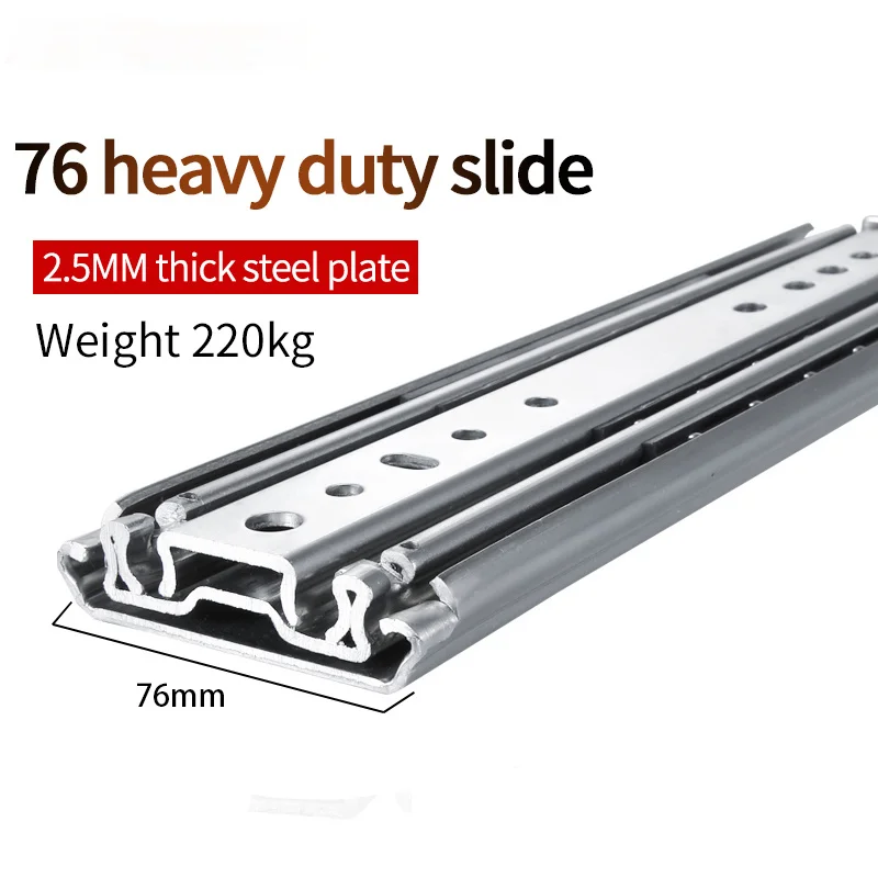 

76mm Width Heavy Duty Drawer Slide Rails Three Fold Ball Bearing 220 kg Cabinet Guide Rail 8-38 Inch No Lock Slide Rail