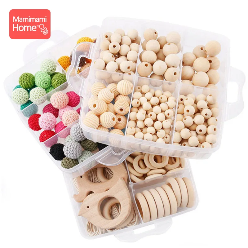 Kaufen 1set Baby Beißring Holz Perlen Set DIY Krankenschwester Geburt Geschenk Schnuller Clip Kette Anhänger Hölzerne Leere Nagetier Silikon Perlen ringe Spielzeug