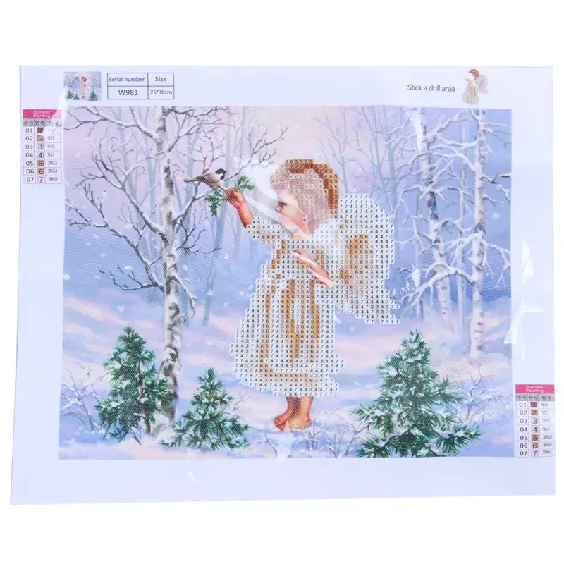 

DIY 5D Diamond Painting Embroidery Snow Angel Feeding Birds Cross Stitch Tools Set Tool Decoration