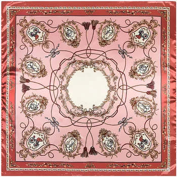 

90cm*90cm 2020 New Luxury Brand Twill Women Silk Scarf Chain Tassels Print Square Scarves Wraps Fashion Hijab Headband