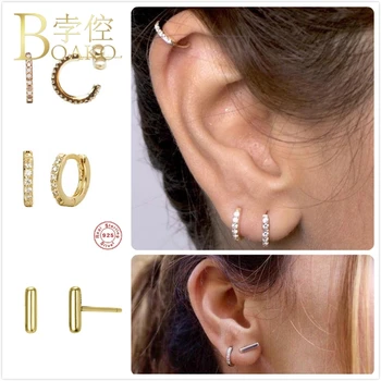 

925 Sterling Silver Earrings For Women Gold Zircon Stud Earrings Girl Cartilage Ear Bone Piercing Earring Female Party aretes Z5