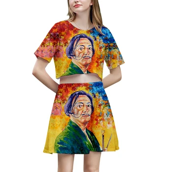 

Salvador Dali Mask Two Piece Set Crop Top And Skirt Woman 3D Print Money Heist The House Of Paper La Casa De Papel Sets Outfits