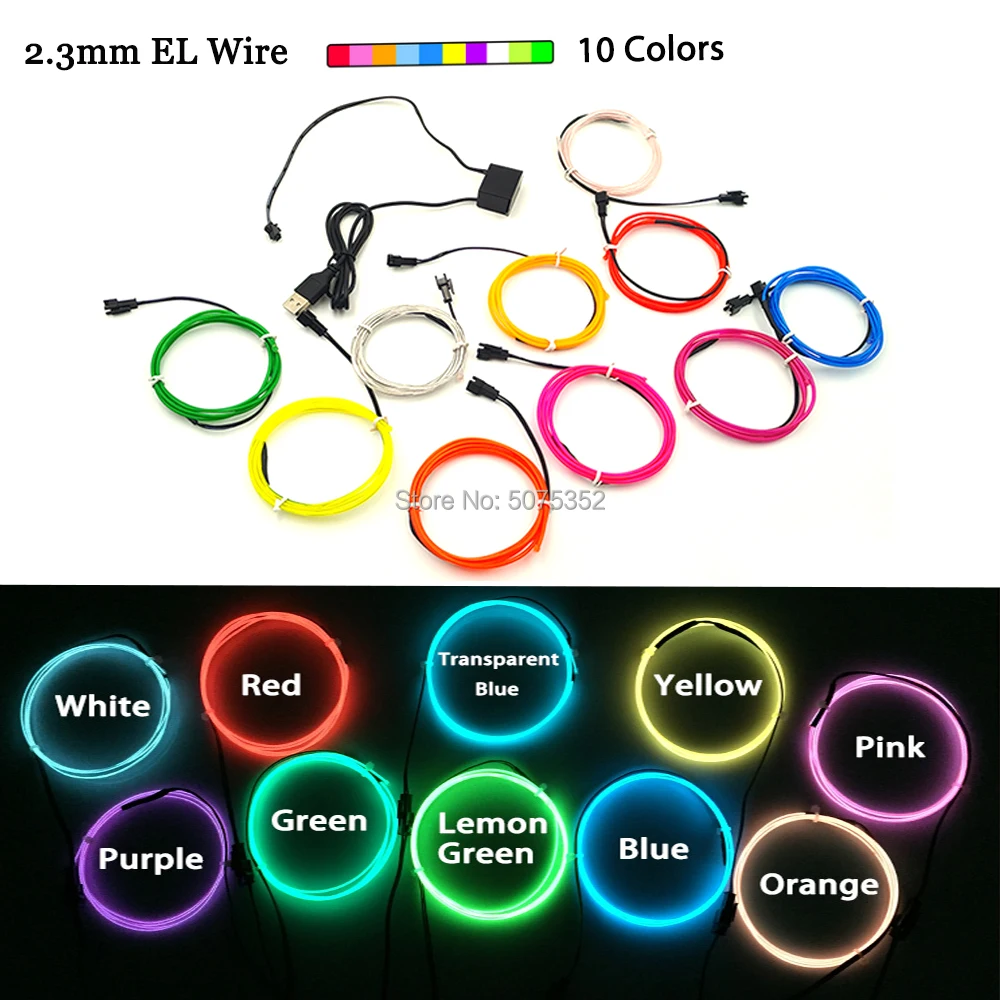GZYUCHAO EL 2.3mm Flexible Wire Rope Tube 5VUSB Steady On Glow Neon Light Lamp Waterproof Led Strip For Computer Stage Decor |